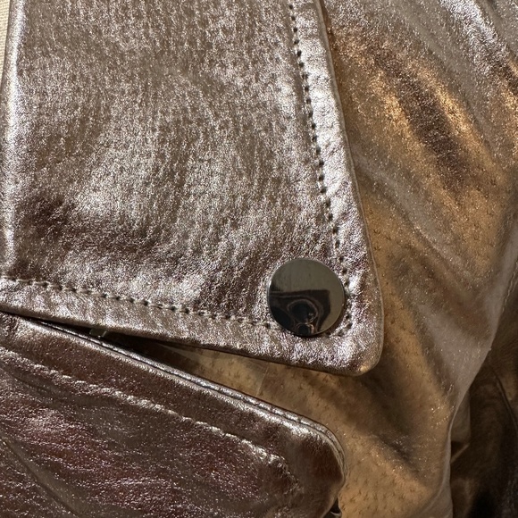 NWT Zara Leather Bronze Metallic Biker Jacket, Size S - Picture 4 of 4